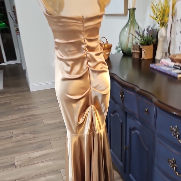 Xscape Gold Satin Mermaid Maxi Dress - Picture 8 of 11